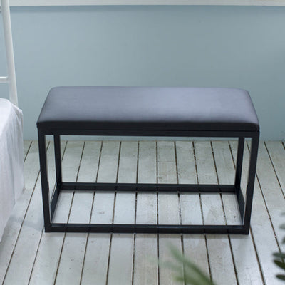 Modern Minimalist Leather Iron Sponge Square Rectangular Vanity Stool Backless For Bedroom