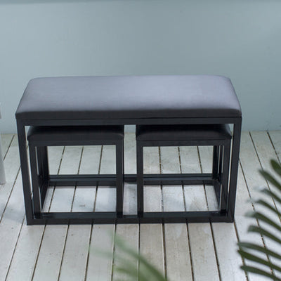 Modern Minimalist Leather Iron Sponge Square Rectangular Vanity Stool Backless For Bedroom