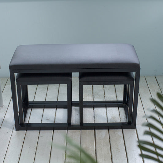 Modern Minimalist Leather Iron Sponge Square Rectangular Vanity Stool Backless For Bedroom