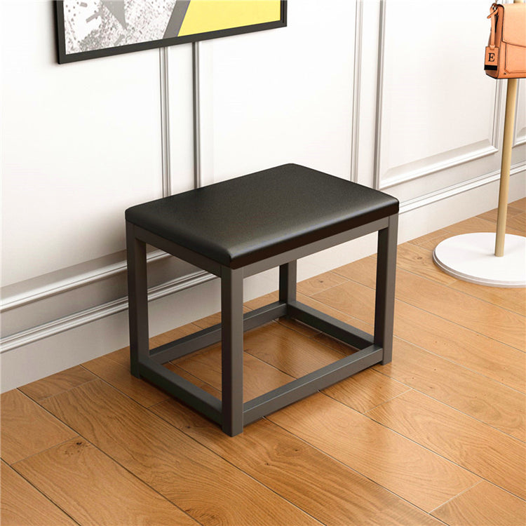 Modern Minimalist Leather Iron Sponge Square Rectangular Vanity Stool Backless For Bedroom