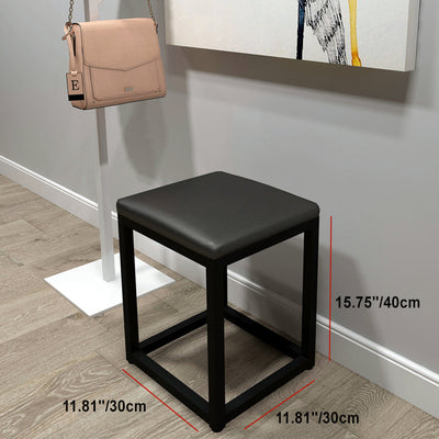 Modern Minimalist Leather Iron Sponge Square Rectangular Vanity Stool Backless For Bedroom