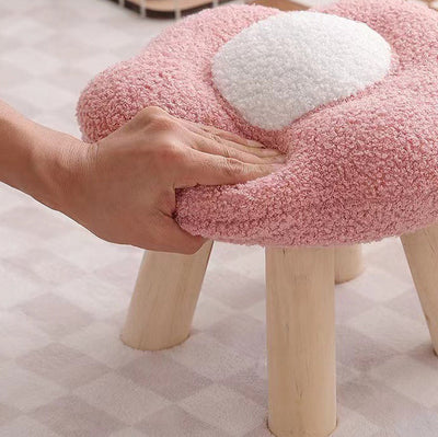 Contemporary Creative Wood Lambswool Cotton Flower Footstool Backless For Entryway