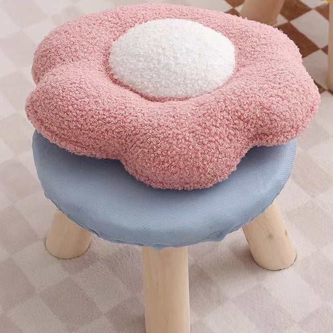 Contemporary Creative Wood Lambswool Cotton Flower Footstool Backless For Entryway