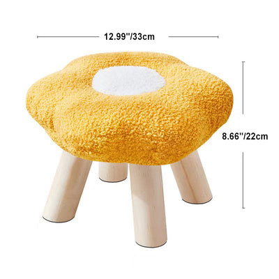 Contemporary Creative Wood Lambswool Cotton Flower Footstool Backless For Entryway