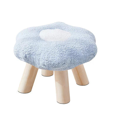 Contemporary Creative Wood Lambswool Cotton Flower Footstool Backless For Entryway