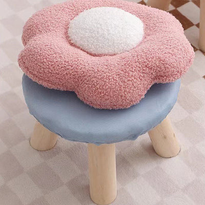 Contemporary Creative Wood Lambswool Cotton Flower Footstool Backless For Entryway