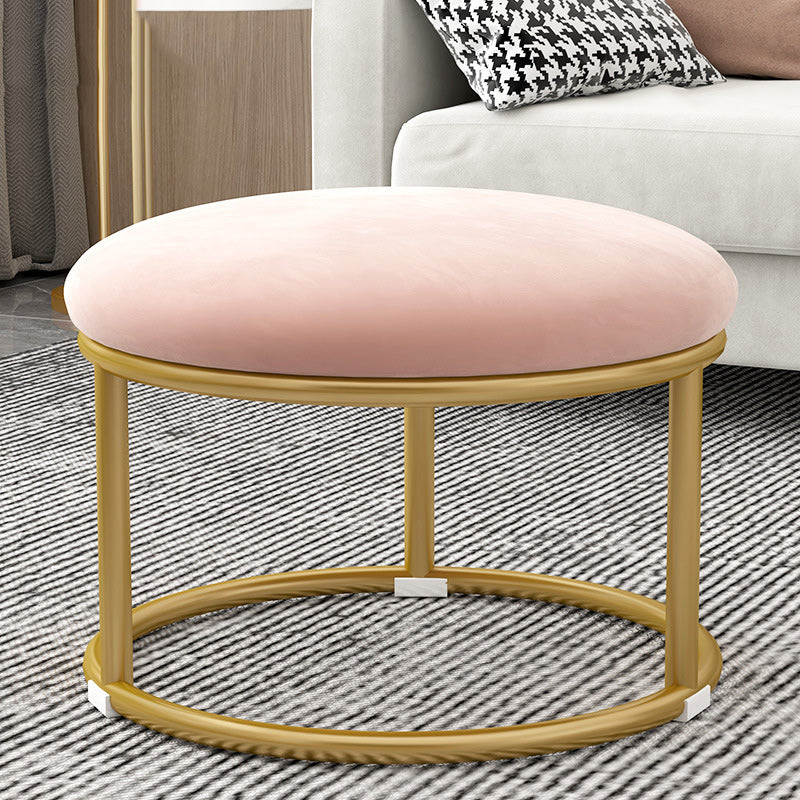 Contemporary Scandinavian Velvet Fabric Sponge Iron Round Elliptical Rectangular Footstool Backless For Entryway