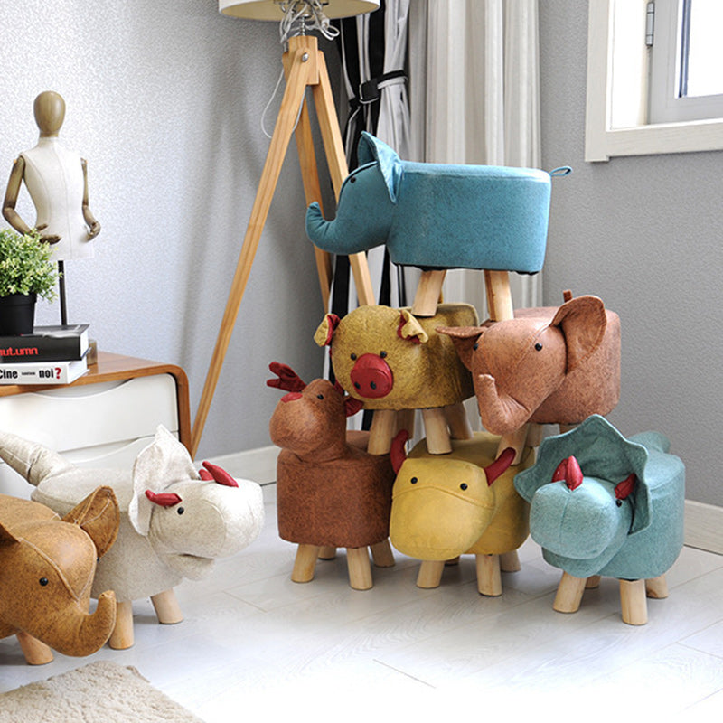 Contemporary Creative Kids Fabric Wood Sponge Animal Elephant Footstool For Entryway