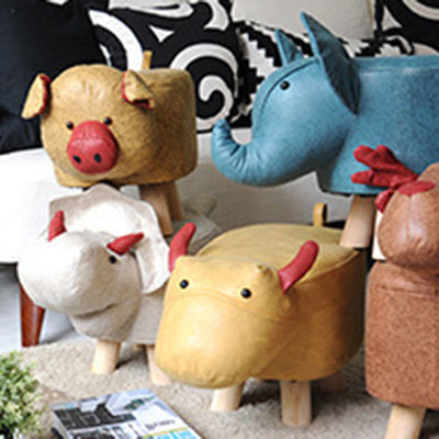 Contemporary Creative Kids Fabric Wood Sponge Animal Elephant Footstool For Entryway