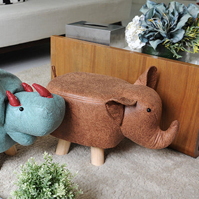 Contemporary Creative Kids Fabric Wood Sponge Animal Elephant Footstool For Entryway