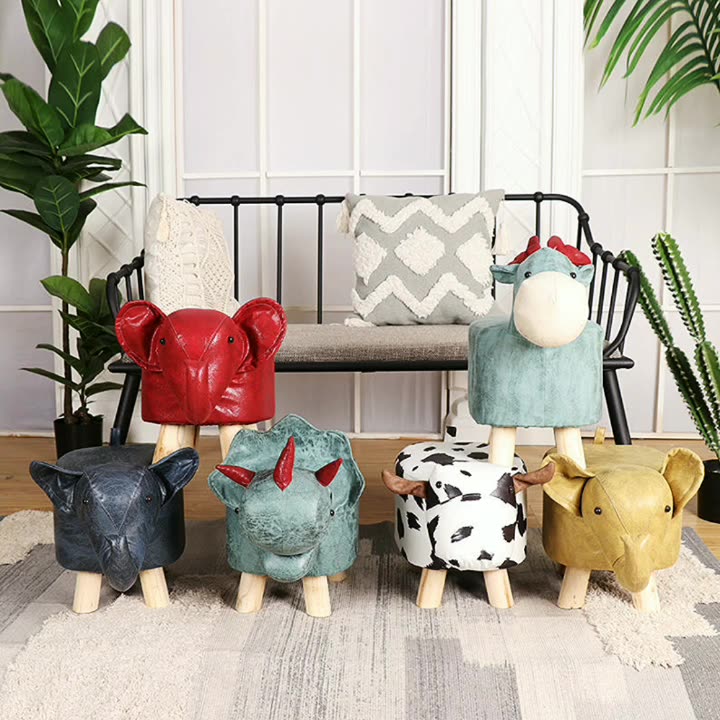 Contemporary Creative Kids Fabric Wood Sponge Animal Elephant Footstool For Entryway