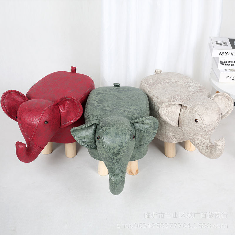 Contemporary Creative Kids Fabric Wood Sponge Animal Elephant Footstool For Entryway