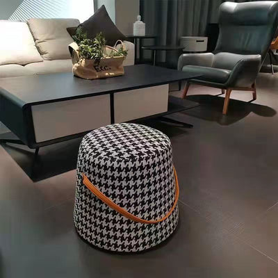 Contemporary Nordic Linen Fabric Wood Sponge Round Cylinder Footstool Portable For Entryways