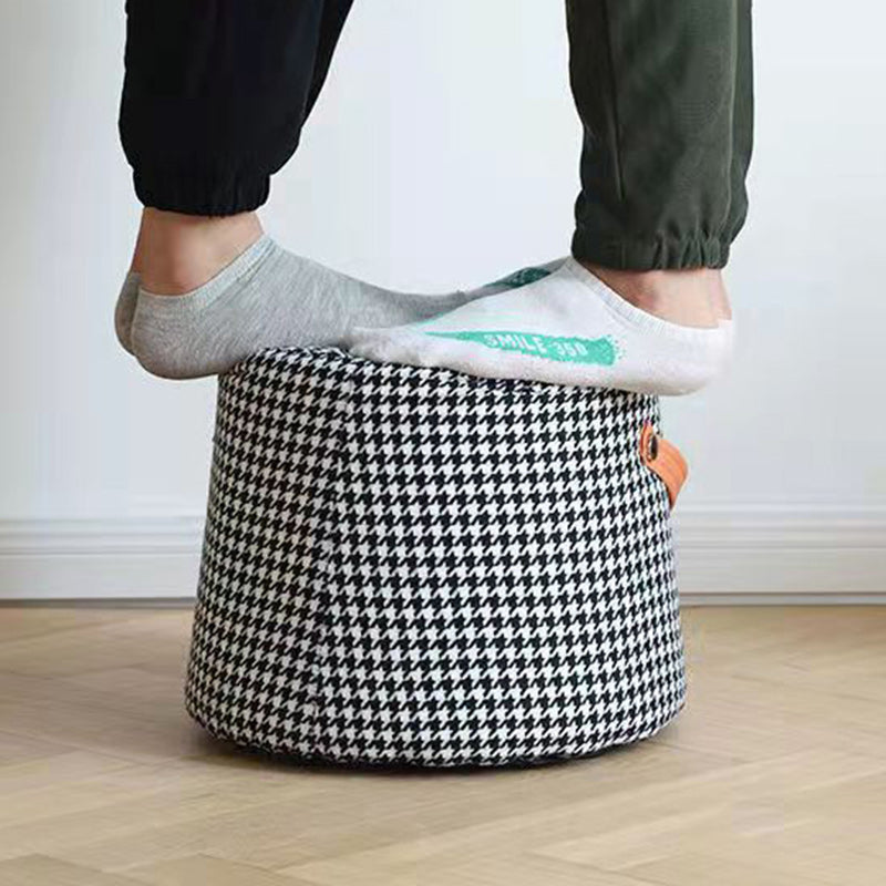 Contemporary Nordic Linen Fabric Wood Sponge Round Cylinder Footstool Portable For Entryways