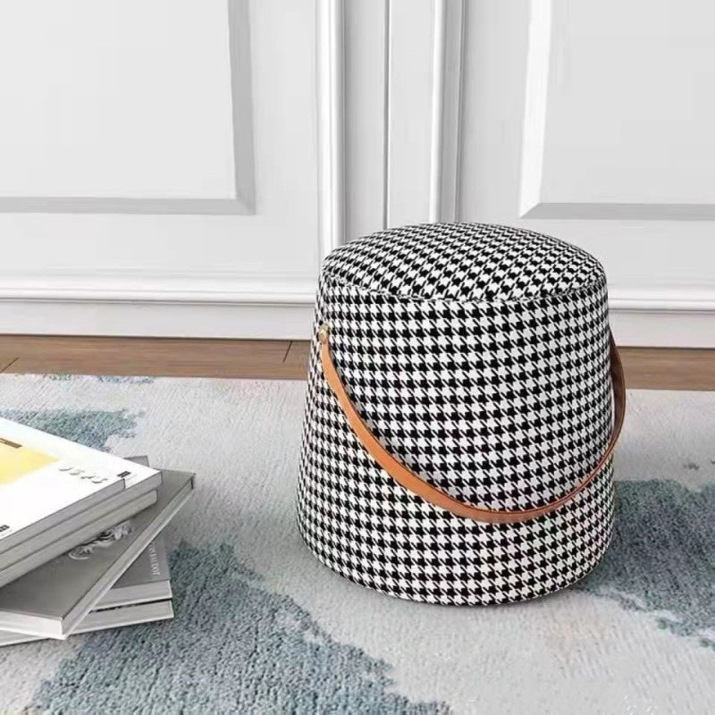 Contemporary Nordic Linen Fabric Wood Sponge Round Cylinder Footstool Portable For Entryways