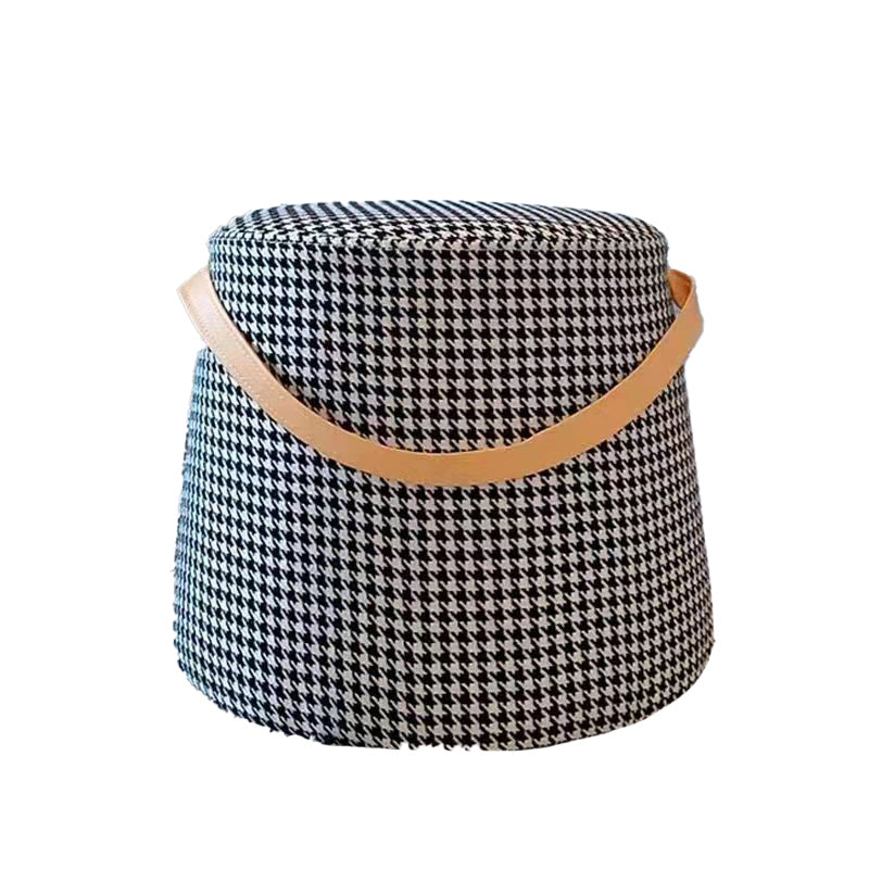 Contemporary Nordic Linen Fabric Wood Sponge Round Cylinder Footstool Portable For Entryways