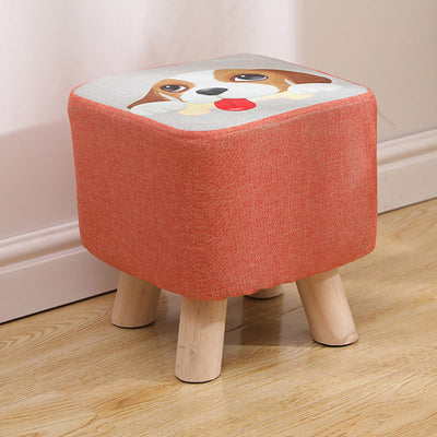 Modern Simplicity Cotton Linen Wood Sponge Round Square Footstool Stackable For Living Room