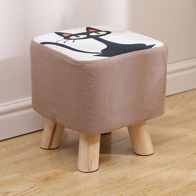 Modern Simplicity Cotton Linen Wood Sponge Round Square Footstool Stackable For Living Room