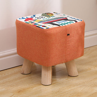 Modern Simplicity Cotton Linen Wood Sponge Round Square Footstool Stackable For Living Room