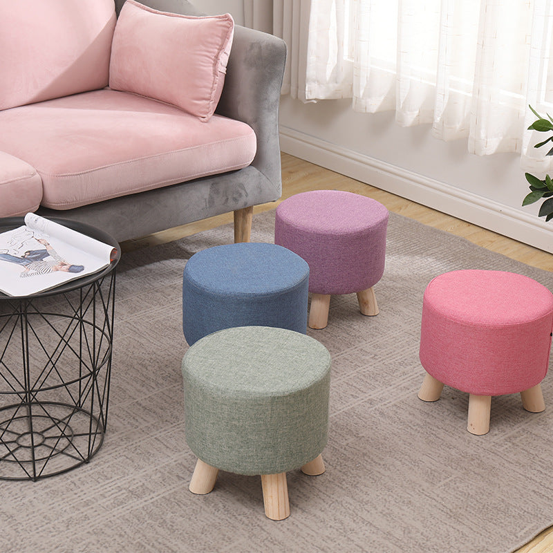 Modern Simplicity Cotton Linen Wood Sponge Round Square Footstool Stackable For Living Room