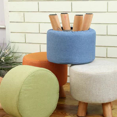 Modern Simplicity Cotton Linen Wood Sponge Round Square Footstool Stackable For Living Room