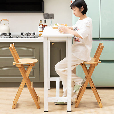 Modern Simplicity Bamboo Round Bar Stool Backrest Footrest Foldable For Kitchen