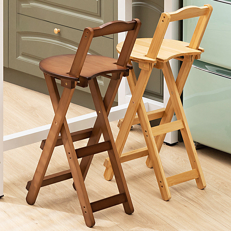 Modern Simplicity Bamboo Round Bar Stool Backrest Footrest Foldable For Kitchen