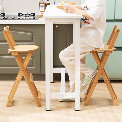 Modern Simplicity Bamboo Round Bar Stool Backrest Footrest Foldable For Kitchen