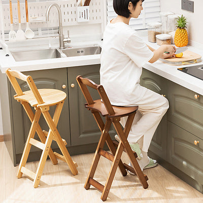 Modern Simplicity Bamboo Round Bar Stool Backrest Footrest Foldable For Kitchen