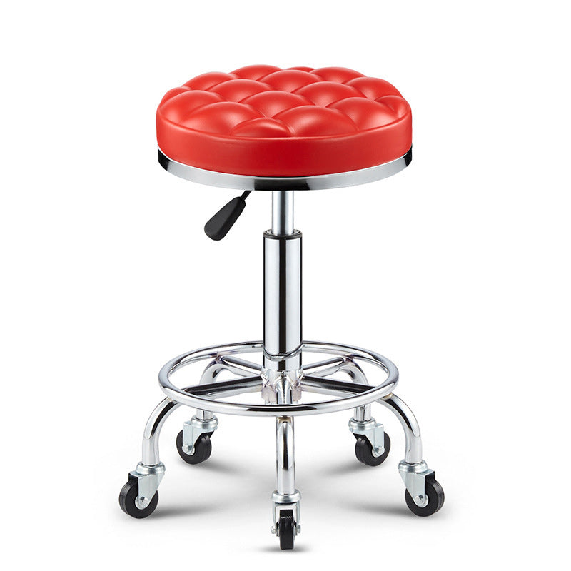 Tabouret de bar réglable en cuir, éponge, plastique et acier à motif à carreaux rond pour cuisine 