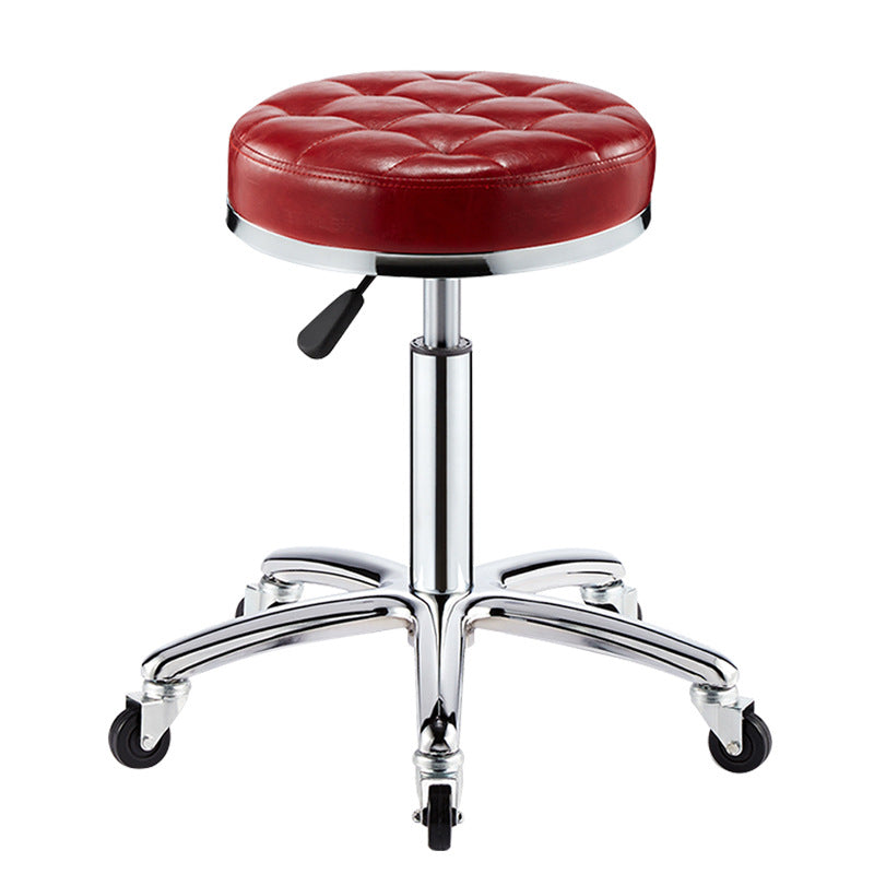 Tabouret de bar réglable en cuir, éponge, plastique et acier à motif à carreaux rond pour cuisine 