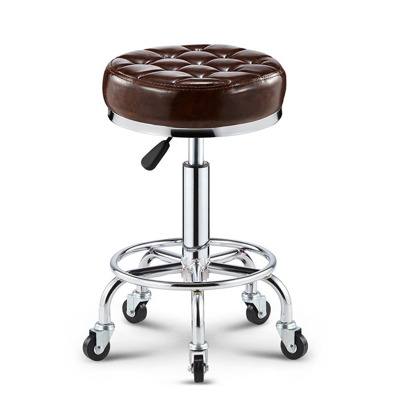 Modern Simplicity Leather Sponge Plastic Steel Round Checked Pattern Bar Stool Adjustable For Kitchen