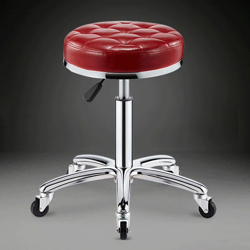 Tabouret de bar réglable en cuir, éponge, plastique et acier à motif à carreaux rond pour cuisine 