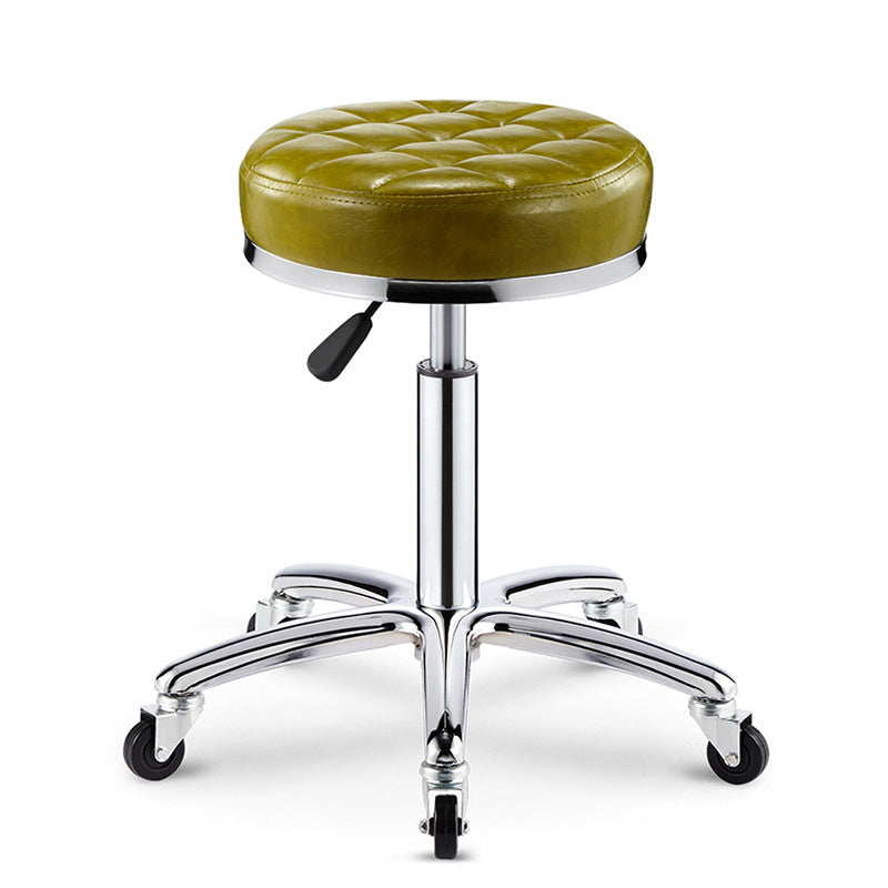 Tabouret de bar réglable en cuir, éponge, plastique et acier à motif à carreaux rond pour cuisine 