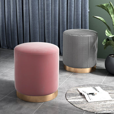 Contemporary Scandinavian Fabric Velvet Leather Iron Sponge Round Cylinder Footstool Backless For Entryway