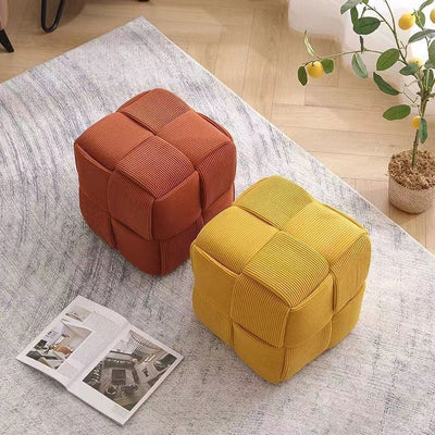 Contemporary Scandinavian Corduroy Wood Sponge Cube Rectangular Low Stool For Living Room