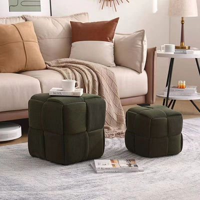 Contemporary Scandinavian Corduroy Wood Sponge Cube Rectangular Low Stool For Living Room