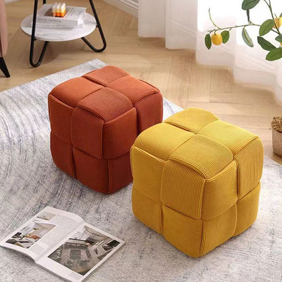 Contemporary Scandinavian Corduroy Wood Sponge Cube Rectangular Low Stool For Living Room