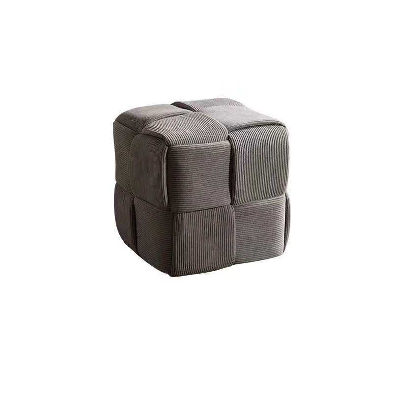 Contemporary Scandinavian Corduroy Wood Sponge Cube Rectangular Low Stool For Living Room