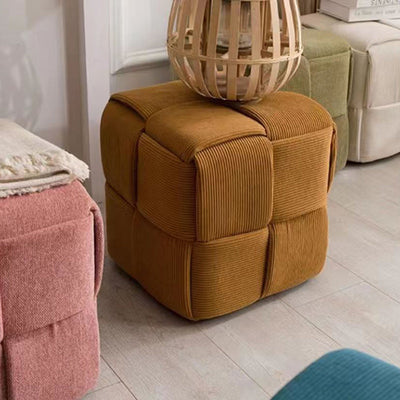 Contemporary Scandinavian Corduroy Wood Sponge Cube Rectangular Low Stool For Living Room