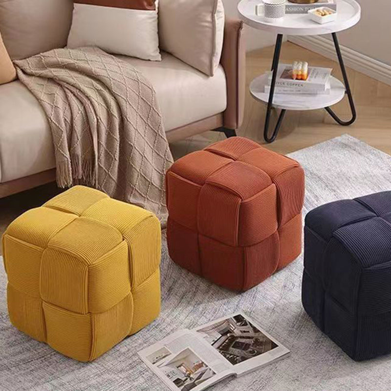 Contemporary Scandinavian Corduroy Wood Sponge Cube Rectangular Low Stool For Living Room