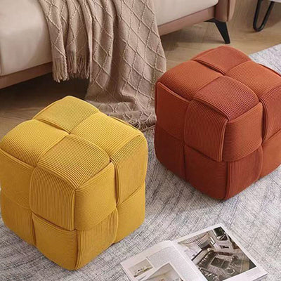 Contemporary Scandinavian Corduroy Wood Sponge Cube Rectangular Low Stool For Living Room