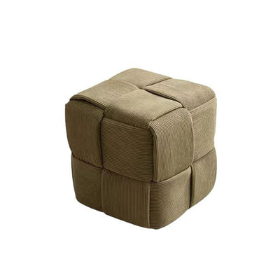 Contemporary Scandinavian Corduroy Wood Sponge Cube Rectangular Low Stool For Living Room