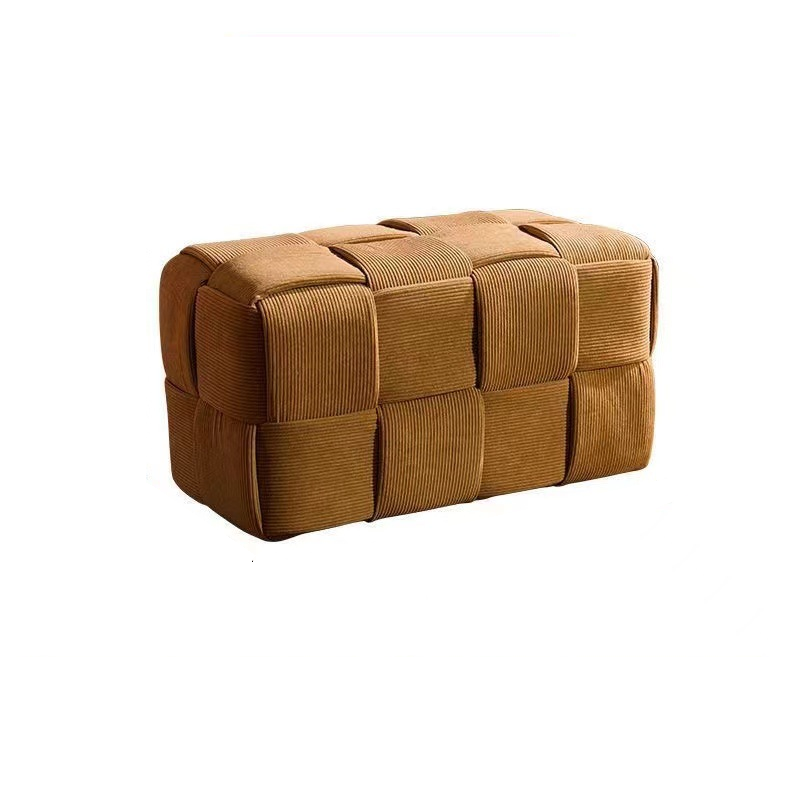 Contemporary Scandinavian Corduroy Wood Sponge Cube Rectangular Low Stool For Living Room