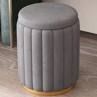 Contemporary Scandinavian Velvet Wood Stainless Steel Sponge Round Vanity Stool Containable For Bedroom