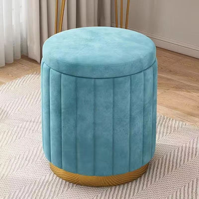 Contemporary Scandinavian Velvet Wood Stainless Steel Sponge Round Vanity Stool Containable For Bedroom