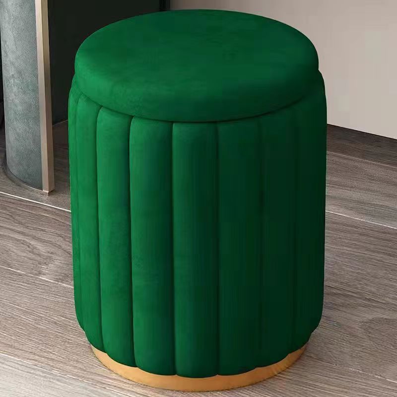 Contemporary Scandinavian Velvet Wood Stainless Steel Sponge Round Vanity Stool Containable For Bedroom