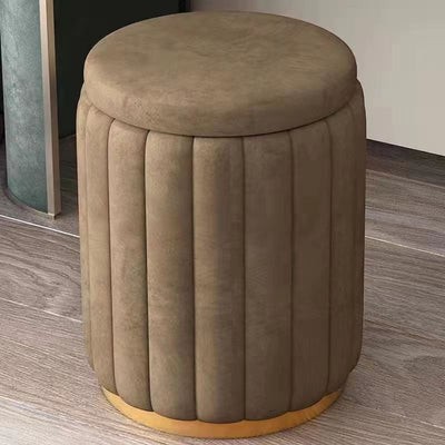 Contemporary Scandinavian Velvet Wood Stainless Steel Sponge Round Vanity Stool Containable For Bedroom