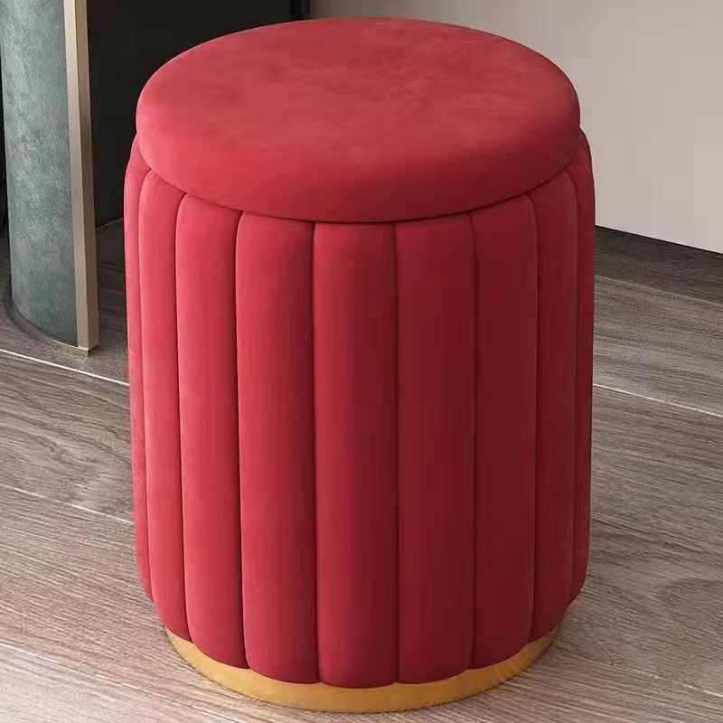 Contemporary Scandinavian Velvet Wood Stainless Steel Sponge Round Vanity Stool Containable For Bedroom