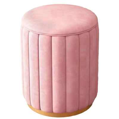 Contemporary Scandinavian Velvet Wood Stainless Steel Sponge Round Vanity Stool Containable For Bedroom